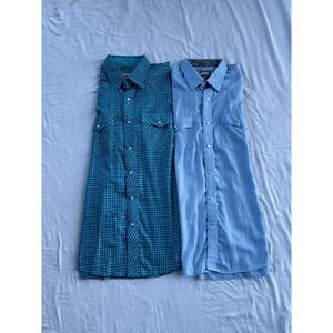 Cowboy Legend Short Sleeve Pearl Snap Button Down Dress Shirt Lot of Two Size XL
